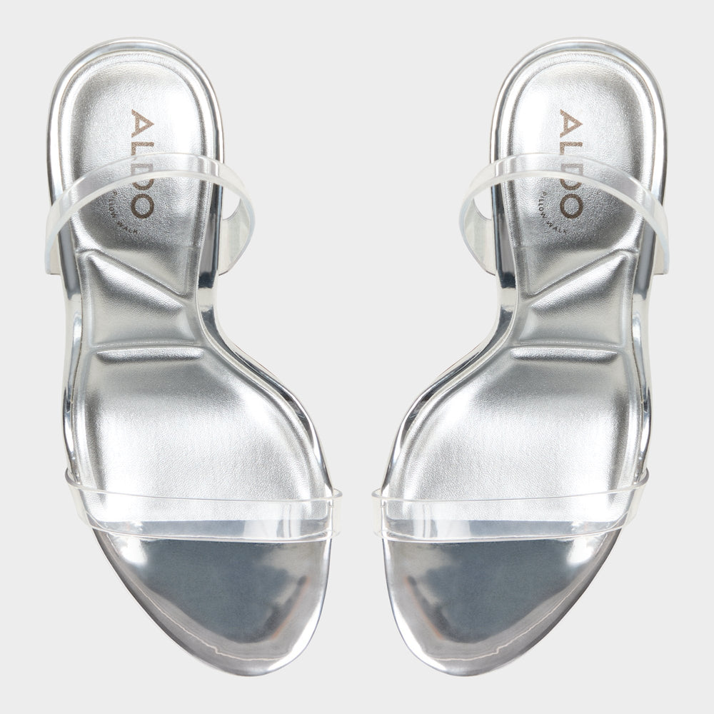 Silver Quinilynn Silver Women's Iridescent metallics - Strappy heeled sandal, Stiletto heel | Aldo