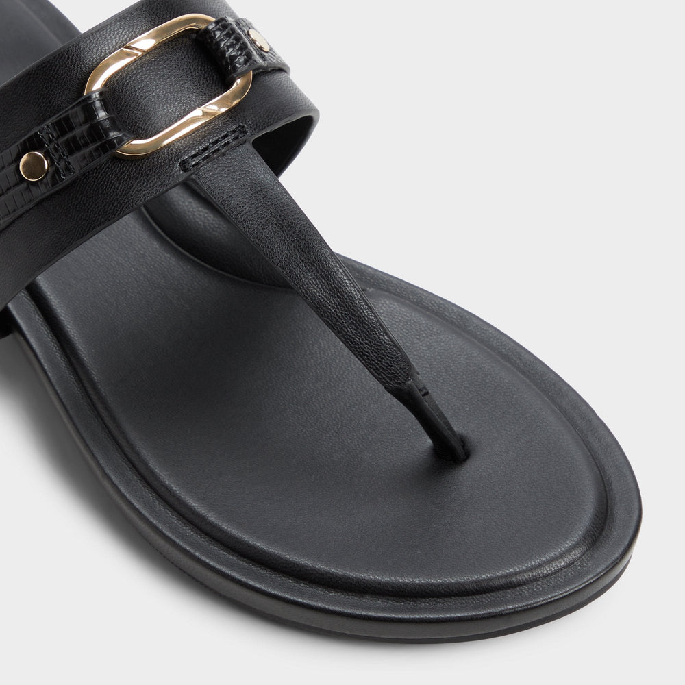Black Taylen Black Women's Footbed sandals - T-strap sandal | Aldo